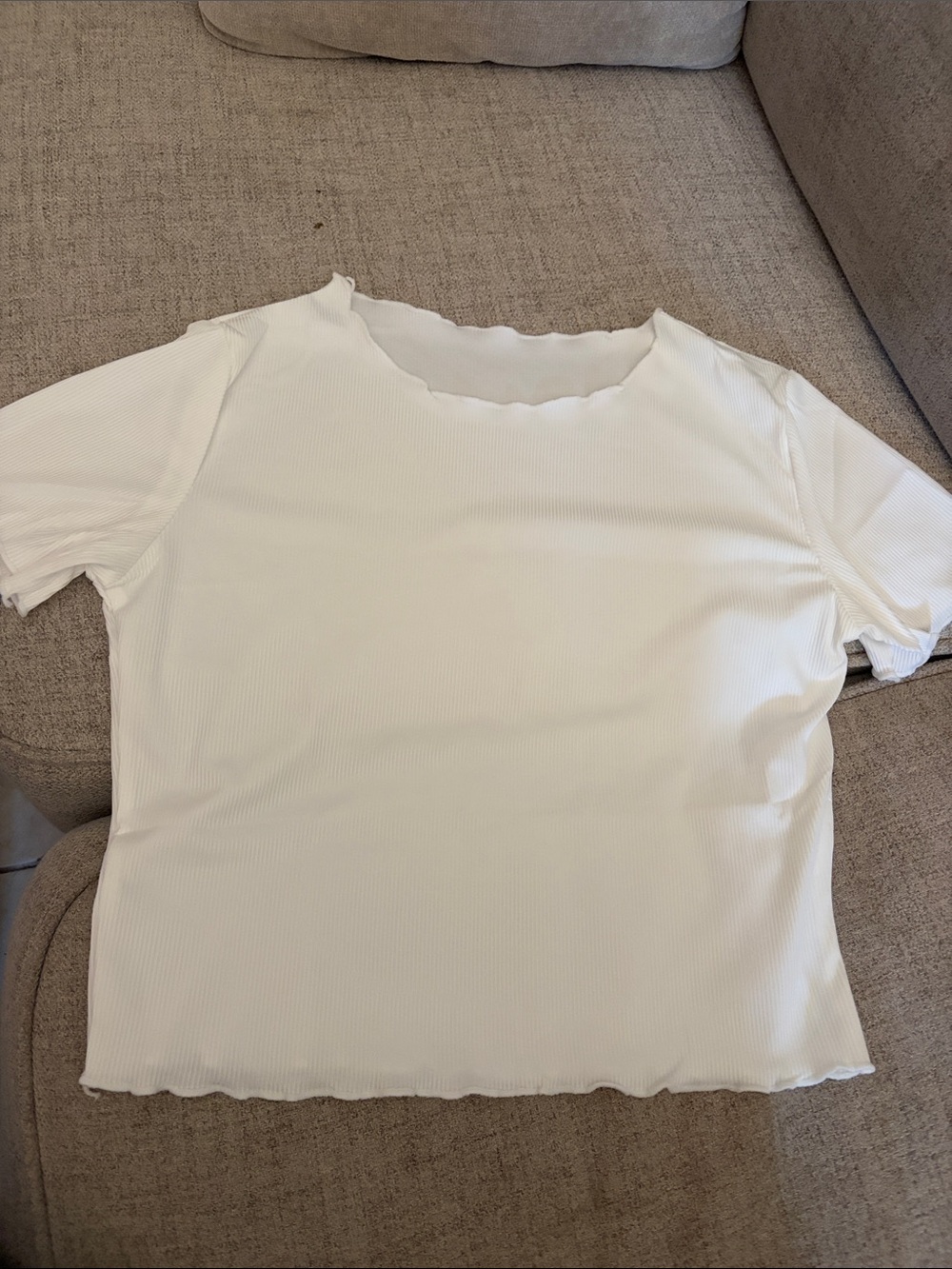 Women's White Ribbed Short Sleeve Top - Unbranded